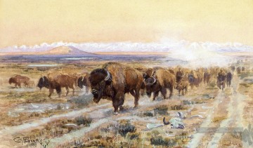 Le Bison Trail se boit Art occidental américain Charles Marion Russell Peinture à l'huile